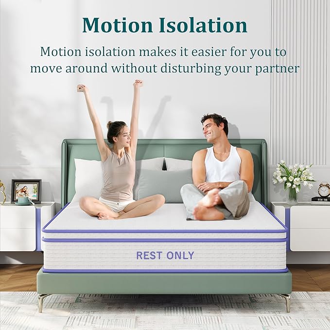 Twin XL Mattress 12 Inch, Rest Only Hybrid Twin Mattress in a Box, Memory Foam with Pocket Springs, Medium Firm, Motion Isolation, Pressure Relief, for Kid's Room