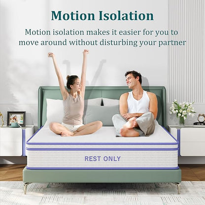 Queen Mattress 12 Inch, Rest Only Queen Hybrid Mattress in a Box, Memory Foam & Individually Wrapped Coils Pocket Spring for Motion Isolation and Pressure Relief, Medium Firm