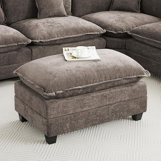 35‘’ Modern Chenille Cloud Sofa Ottoman,Rectangle Ottoman for Modular Sectional Sofa, Brown