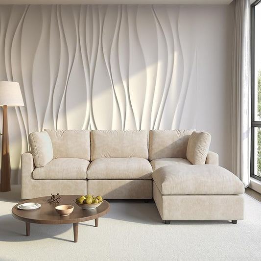 Cloud Sectional Couches for Living Room,100.5" Convertible L Shaped Couch with Ottoman, 4 Seater Modular Sectional Sofa,Deep Seater Furniture Sets,Khkai