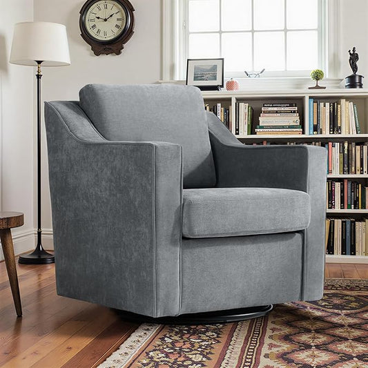 Pia Ricco 360° Swivel Accent Chair, Plush Oversized Chenille Fabric Armchair with Removable Cover for Living Room and Reception,Gary