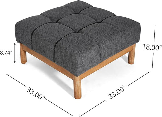 Christopher Knight Home Annette Square Ottoman Footstool with Grid Tufting, Living Room Sofa Ottoman with Wood Frame, Fabric Upholstery Coffee Table, Comfy Seating with Dense Foam Padding, Gray