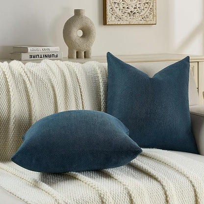 FUTEI Navy Blue Chenille Throw Pillow Covers 12x20 Inch Set of 2,Soft Wide Chevron Textured Lumbar Pillow Cases,Farmhouse Home Decor for Couch Bed Living Room