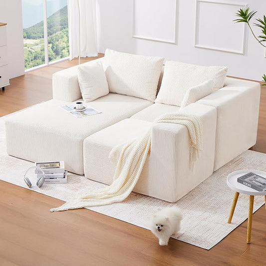 KINGYES 107'' Modular Sectional Sofa, L Shaped Cloud Couch for Living Room, Modern Boneless Sofa with Chaise for Bedroom, Beige