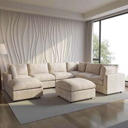 Modular Sectional Sofa with Ottoman,134inch U Shaped Convertible Cloud Couch,8 Seater Convertible V Shaped Living Room Sets,Cover Washable and Replaceable Couches for Living Room,Khkai