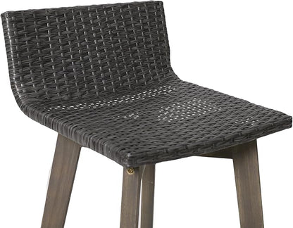 Christopher Knight Home La Brea Outdoor Wood & Wicker Barstools (Set of 4), Gray