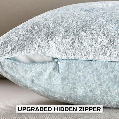 FUTEI Light Blue Flannel Throw Pillow Covers 16x16 Inch Set of 2,Soft Dimensional Textured Cushion Cases,Modern Home Decor for Couch Living Room