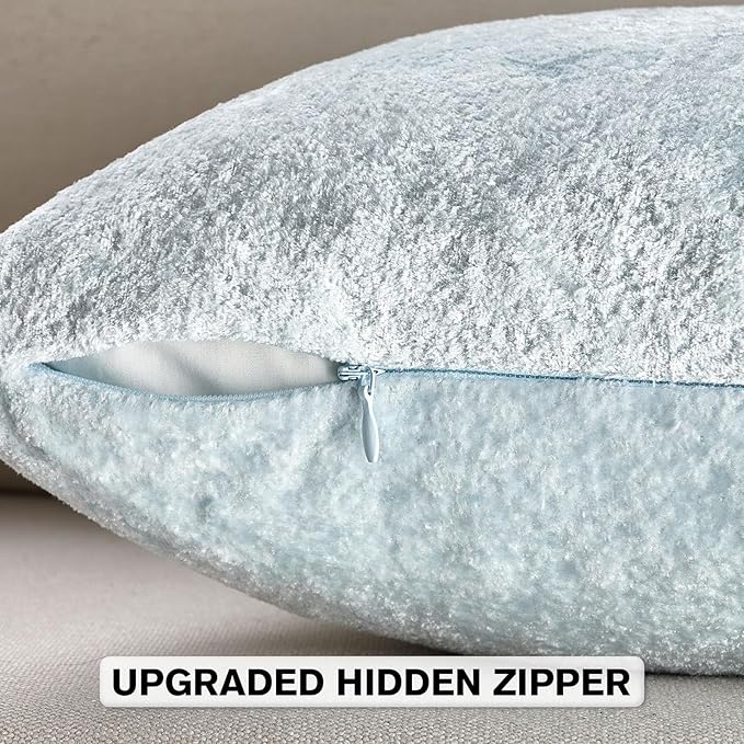 FUTEI Light Blue Flannel Throw Pillow Covers 18x18 Inch Set of 2,Soft Dimensional Textured Cushion Cases,Modern Home Decor for Couch Living Room