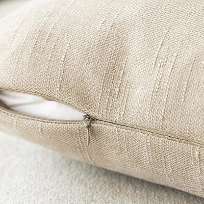 Foindtower Pack of 2 Soft Textured Chenille Throw Decorative Pillow Covers Square Accent Solid Cushion Cover Cozy Neutral Farmhouse Pillow Case for Couch Sofa Bedroom Living Room 26x26 Inch, Beige