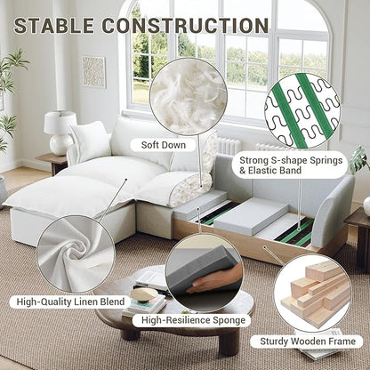 Middle Seat for Cloud Modular Sectional Sofa, Comfy Down Filled Cloud Couch with Removable Cover, Modular Sectional Couches for Living Room, Cream White
