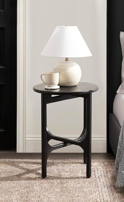 Kate and Laurel Kroscove Modern Geometric Mango Wood Round Side Table, 18 x 18 x 24, Black, Transitional Wood End Table for Use as Bedroom Nightstand or Living Room Decor Piece