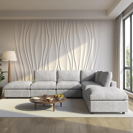 Cloud Sectional Couches for Living Room,134" Convertible L Shaped Couch with Ottoman, 6 Seater Modular Sectional Sofa,Deep Seater Furniture Sets