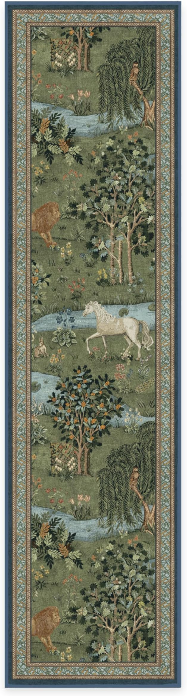 RUGGABLE x Morris & Co Washable Runner Rug – Owl & Willow Green 2.5x10, Stain-Resistant, Non-Slip Hallway Runner – Machine Washable Rug for Hallway, Entryway, Living Room & Kitchen–with Standard Pad