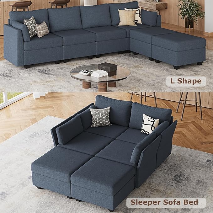 114.17" Modular Sectional Sofa, 6 Seat Sectional Couches with Storage, Memory Foam, Convertible Modular Couch for Living Room, U Shaped Comfy Modular Sofa with Chaise, Blue Grey