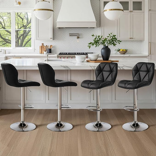 Yaheetech Bar Stools Set of 4, Adjustable PU Leather Swivel Barstools, Modern Counter Stools with Back and Footrest, Counter Height Barstools for Bar, Kitchen, Dining Room, Black