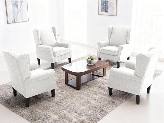 Accent Chair Set of 4, Modern Living Room Chairs with Wingback, Comfy Upholstered High Back Single Sofa for Bedroom, Mid-Century Reading Armchair Sillas para Sala