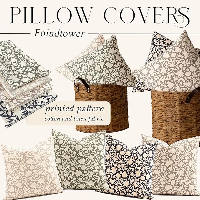 Foindtower Set of 2 Decorative Neutral Floral Throw Pillow Covers Accent Farmhouse Cushion Covers Boho Vintage Pillowcase for Couch Sofa Bedroom Living Room Home Decor,22×22 Inch,Tan