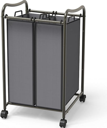 Simple Houseware 2-Bag Heavy Duty Rolling Laundry Sorter Cart, Dark Gray – 2 Section Removable Bags and Lockable Wheels for Laundry Room Organization