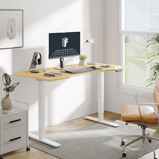 FLEXISPOT E6 MAX Bamboo 78x30 Inch Dual Motor 3-Stage Heavy Duty Standing Desk, 330lbs Weight Capacity, Height Adjustable Desk w/Cable Management & Wheels (Solid Bamboo Curved Desktop + White Frame)