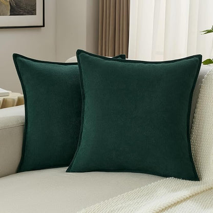 FUTEI Christmas Dark Green Chenille Throw Pillow Covers 18x18 Inch Set of 2,Edges Double-Stitched Cushion Cases,Modern Home Decor for Couch Living Room