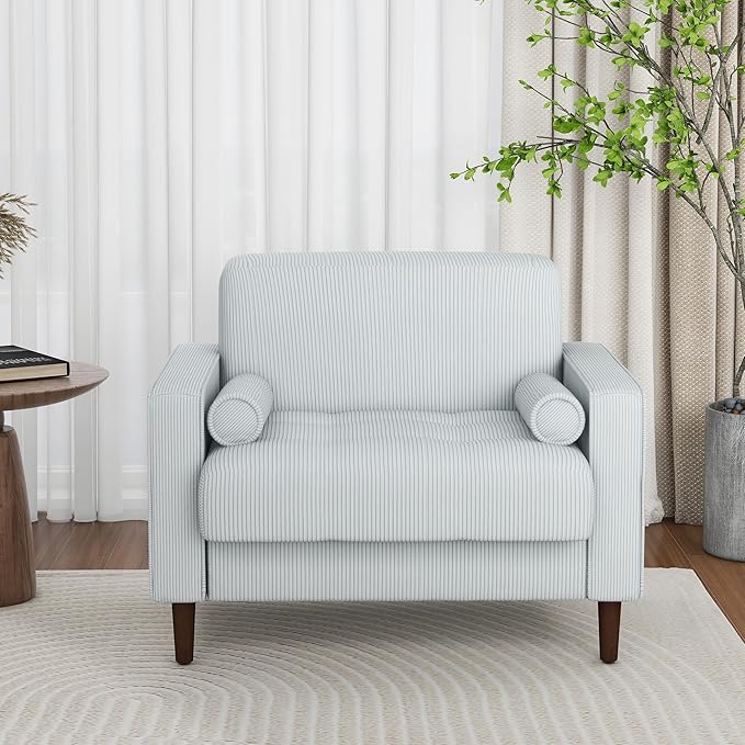 Oversized Accent Chair Set of 2, Corduroy Fabric Mid Century Modern Armchair with Large Seat for Living Room Bedroom Reading