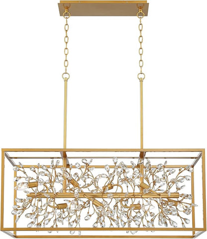 Possini Euro Design Carrine Gold Linear Island Pendant Chandelier 38 1/2" Wide Modern Clear Crystal Accents 8-Light Fixture for Dining Room House Foyer Kitchen Entryway Bedroom Living High Ceilings