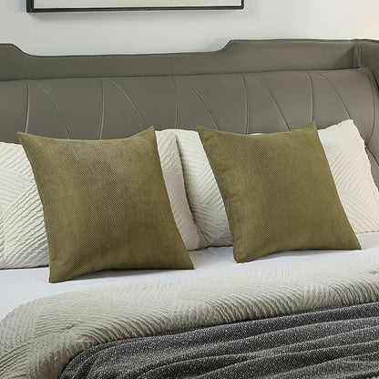 FUTEI Olive Green Chenille Throw Pillow Covers 16x16 Inch Set of 2,Soft Wide Chevron Textured Cushion Case,Farmhouse Home Decor for Couch Bed Living Room