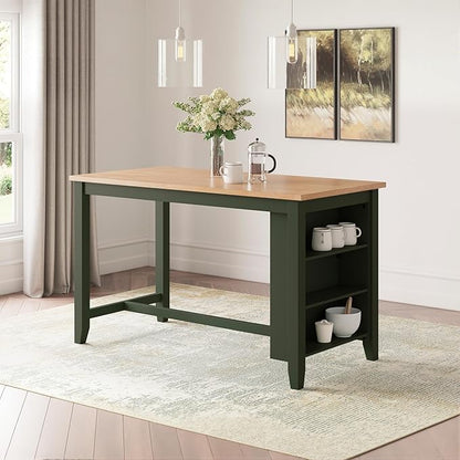 Signature Design by Ashley Gesthaven Modern Counter Height Dining Table with 3 Shelves and Trestle Base, Light Brown & Green