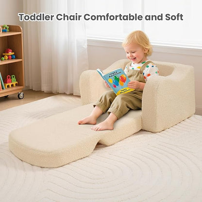 Comfy Toddler Chair & Kids, 2-in-1 Soft Couch Fold Out for Kids, Toddler Chairs Comfy 1-3 Years Old, Convertible Plush Sofa to Lounger for Girls and Boys, Beige