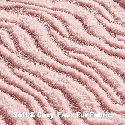 FUTEI Pink Decorative Throw Pillow Covers 26x26 Inch Set of 2,Soft Faux Fur Geometric Shapes Texture Euro Pillow Shams,Boho Home Decor for Couch Bed Living Room