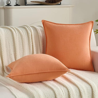 FUTEI Orange Chenille Throw Pillow Covers 22x22 Inch Set of 2,Edges Double-Stitched Cushion Cases,Modern Home Decor for Couch Living Room