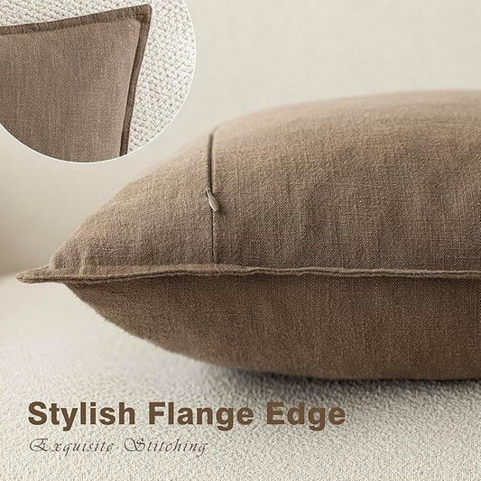 Foindtower Pack of 2, Decorative Linen Soild Throw Pillow Covers Soft Accent Cushion Case Boho Farmhouse Neutral Pillowcase for Chair Couch Sofa Bedroom Living Room Home Decor 24 x 24 Inch Light Brown