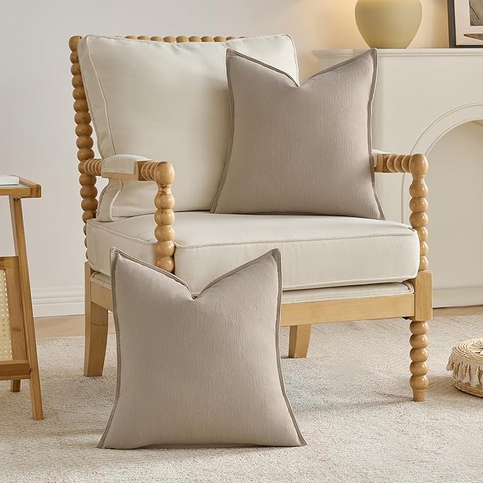 FUTEI Oatmeal Chenille Throw Pillow Covers 22x22 Inch Set of 2,Edges Double-Stitched Cushion Cases,Modern Home Decor for Couch Living Room