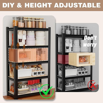 WORKPRO House 5-Tier Shelving Unit, 3000lbs Adjustable Storage Shelves, Boltless Book Shelf, Shelf Organizer for Kitchen, Living Room, Bathroom, Wood Grain Pattern, Waterproof Board, 24-1/10"W, Black