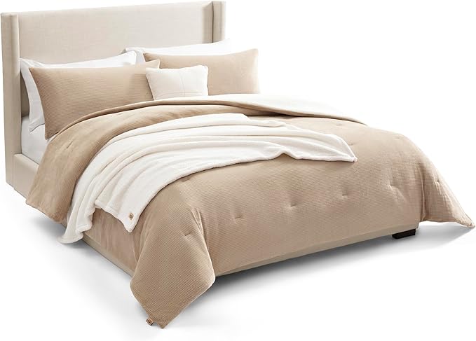 UGG Comforter Set 5 Piece Bed in a Bag with Throw Blanket, Decorative Pillow, Shams, and Reversible Comforter Hypoallergenic Washable Luxury Warm Fluffy Bedding Set, Ivory, King Size (Remina)
