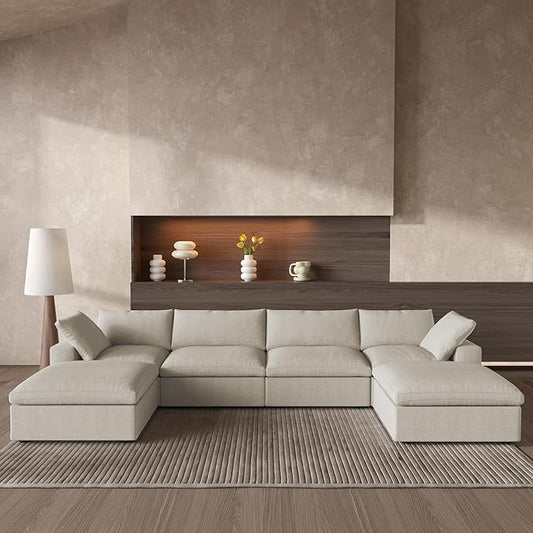 Cloud Couch Modular Sectional Sofa,160.6" Down Filled Couches with Storage Ottoman,Modern U Shaped Couch 6 Seater,Khkai Convertible Sectional Sofa for Living Room,Covers Removable & Washable