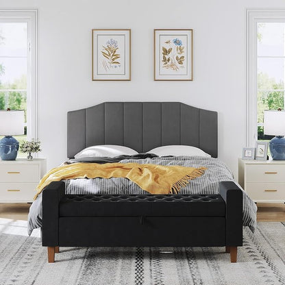 Velvet Queen Size Headboard, Upholstered Headboard Queen/Full Size Wall Mount and Bed Frame Mount, Featuring High-Density Sponge Padding Luxury Texture Easy Assembly Comfort Style-Dark Gray