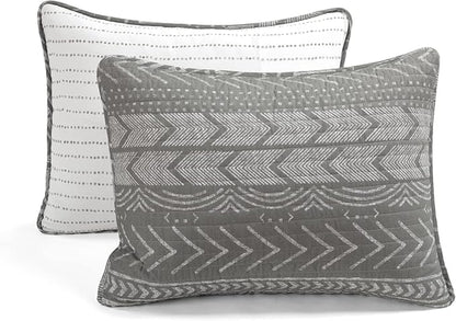 Lush Decor Hygge Geo Pattern Striped 3 Piece Quilt Bedding Set, King, Charcoal