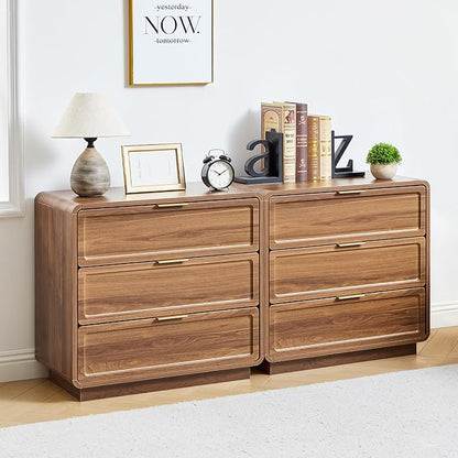 Modern Nightstand Set of 2 for Bedroom, 26'' Wide Wood 3 Drawers Bedside Table, Large Dresser w/Curved Profile Design, Side Table, End Table with Storage Drawers for Living Room, Entryway, Walnut