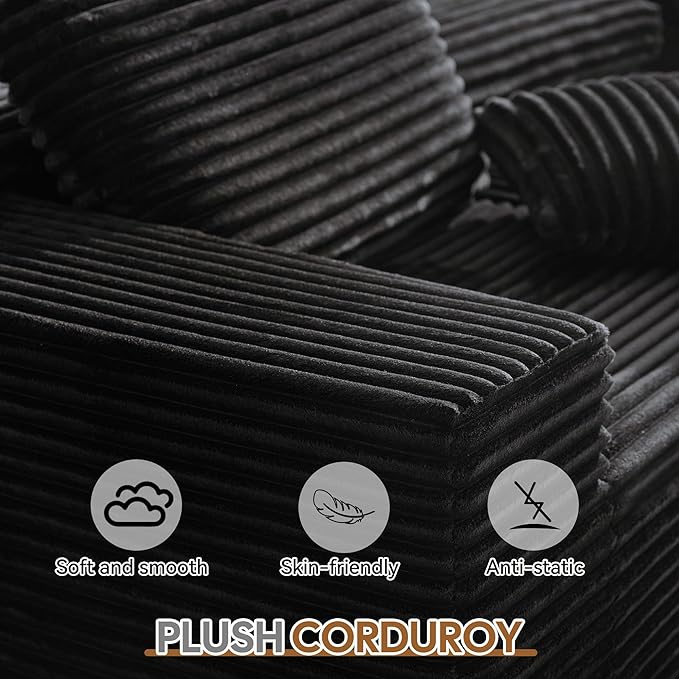 Balshaw 108" Cloud Sectional Couch Sofa with L-Shape Chaise, Modern Modular Sofa Couch Upholstered Couches for Living Room Bedroom, No Assembly Required (Black, U Shape)