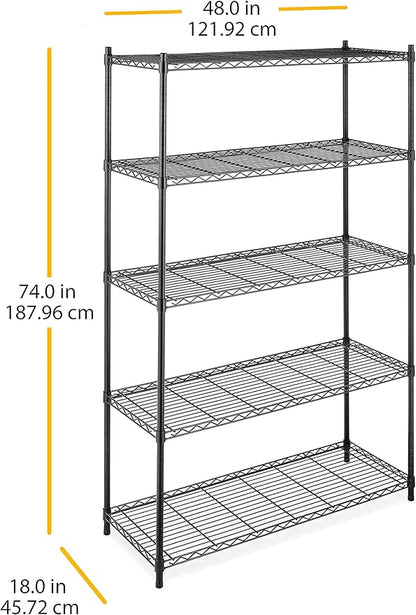 Whitmor Supreme 5 Tier Adjustable Shelving - 500 Pound Weight Capacity Per Shelf - Leveling Feet