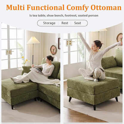 135'' Modular Sectional Sofa with All Seats Storage, Oversized L Shaped Couch for Living Room,4-Seater Comfy Cloud Couches with Movable Ottoman,Big Sectionals for Bedroom,Velet,Green