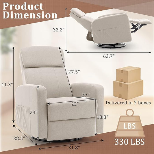 Power Swivel Recliner Chairs for Adults, Electric Glider Rocking Chair Nursery, Glider Recliner Nursery Chair with Classified Side Pocket, Nursery Rocking Chairs with USB and Type-C Ports
