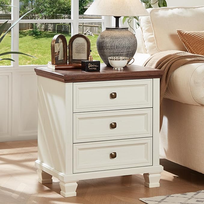 Farmhouse Bedroom Dresser and Nightstand Set of 4, 6 Drawer Tall & Low Dresser & 3 Drawer Nightstand Set with Wooden Legs, Rustic Wood Bedroom Furniture Sets for Livingroom, Hallway, White