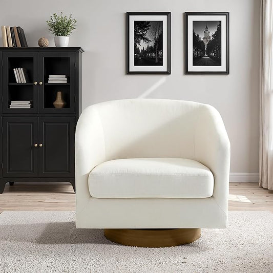 Lumibee Swivel Accent Chair, Chenille Fabric Swivel Barrel Chair for Living Room, Modern Comfy Upholstered Round Armchair Single Sofa Chair for Bedroom, Club-Beige