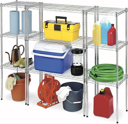Whitmor Wire Shelving Unit, Metal Storage Shelves, Stacking Shelf with Basket, Easy Assembly Home Organizer for Pantry, Kitchen, Garage, Plant