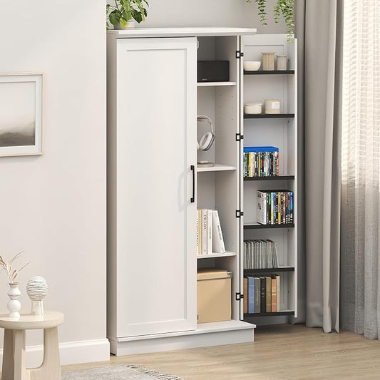 Furinno Robin Storage Cabinet, 4-Tier Pantry Cabinet with Adjustable Shelves, 35W with 2 Doors and Door Shelves, Kitchen Cabinet, Organization and Storage, for Pantry, Living Room, Home Office, White