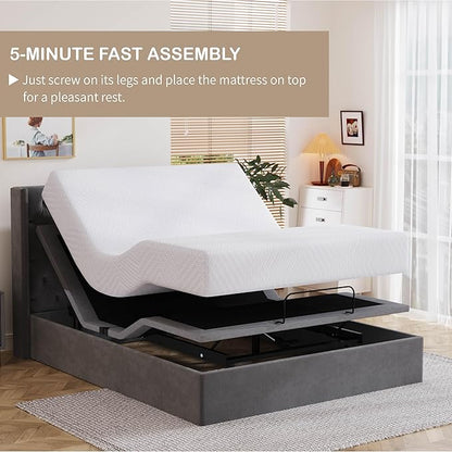 Twin XL Adjustable Bed Base Frame with Wireless Remote + 10 Inch Twin XL Green Tea Gel Memory Foam Mattress Bed in a Box, Head and Foot Incline, Zero Gravity, Fiberglass Free, 80" x 38"