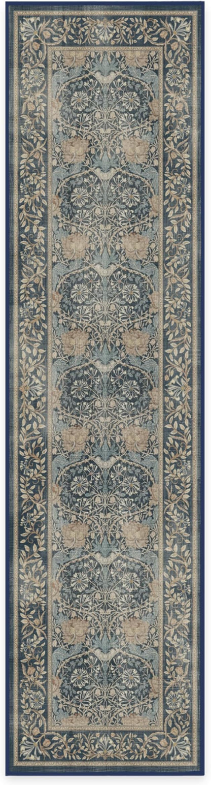 RUGGABLE x Morris & Co Machine Washable Runner Rug – Honeysuckle & Tulip Blue 2.5x10, Stain-Resistant, Non-Slip – Washable Rug for Hallway, Entryway, Living Room & Kitchen–with Cushioned Pad