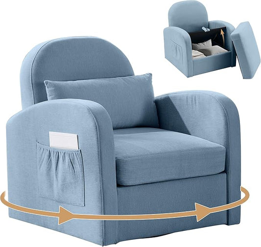 MELLCOM Oversized Swivel Accent Chair with Hidden Storage, Comfy Chenille Fabric Upholstered Leisure Armchair with Lumbar Pillow and Side Pocket for Living Room Bedroom Reception Room and Office